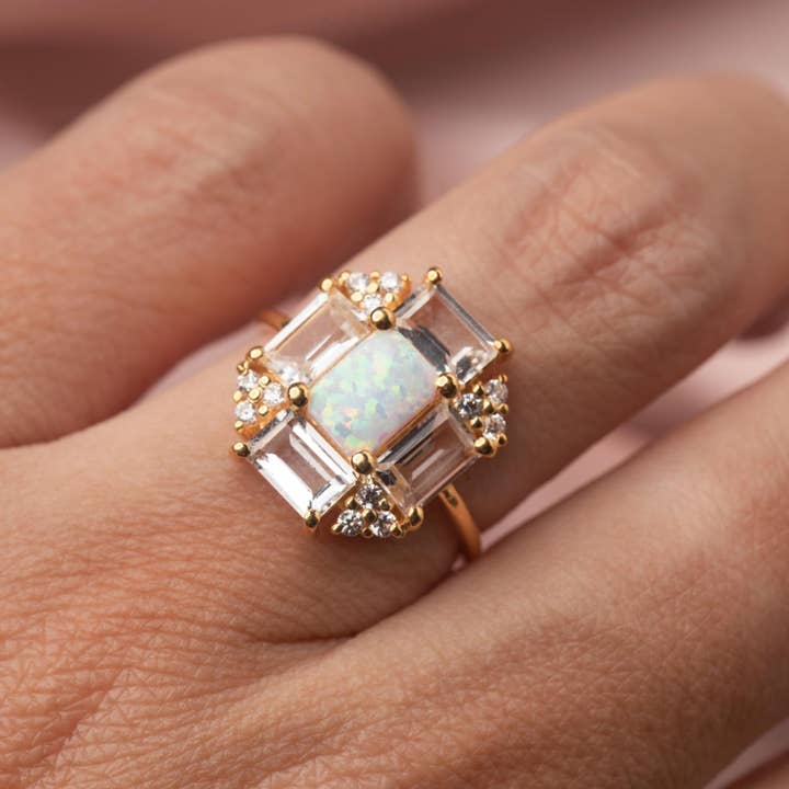 Opal & Topaz Baguette Fire Ring