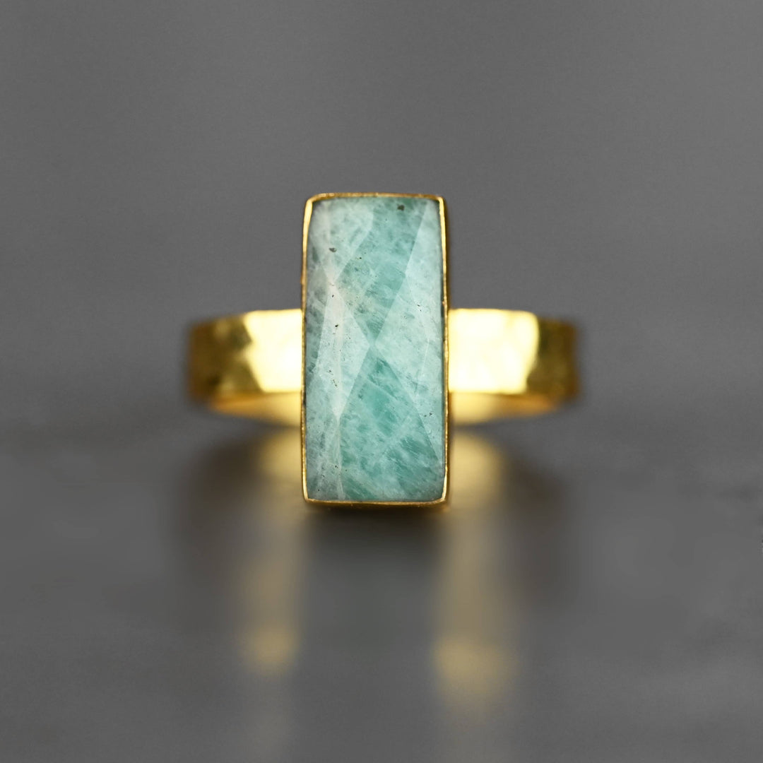 Amazonite Ring on Hammered Band