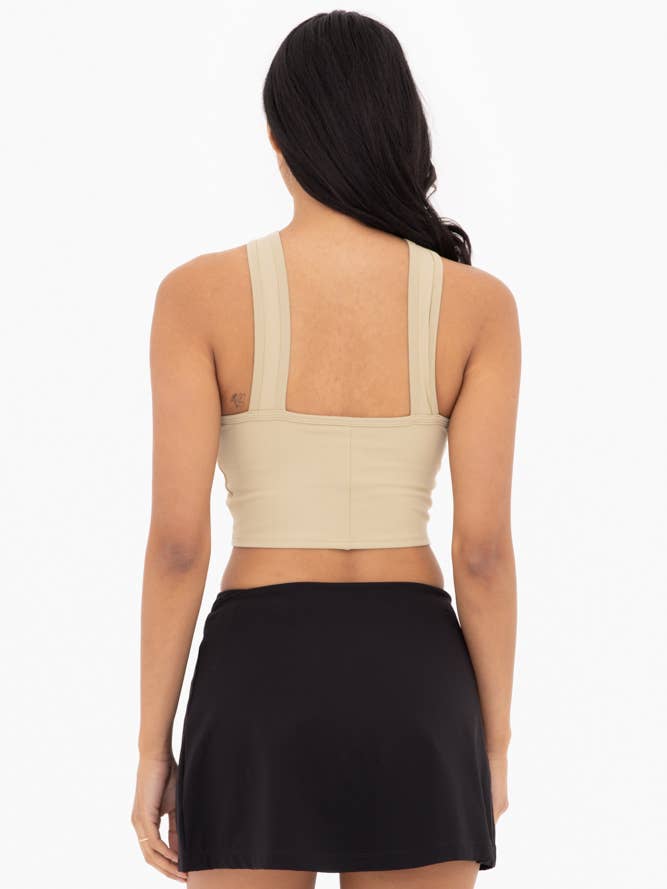 MONO B Keyhole Crossover Cropped Active Top