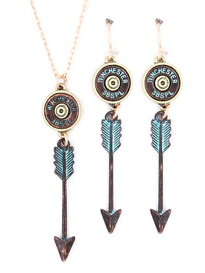 Patina Arrow Bullet Metal Necklace Set