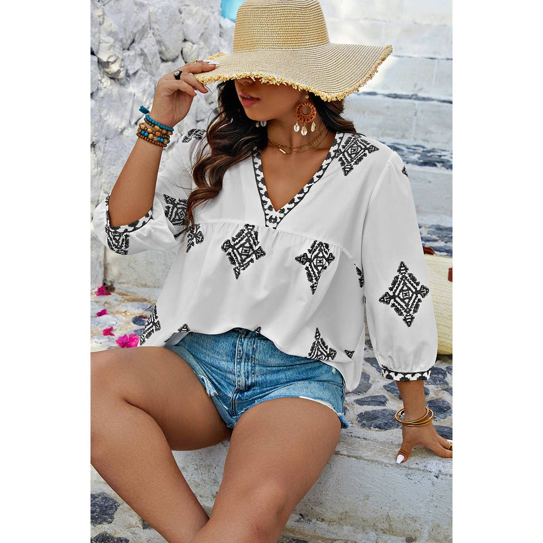 Curvy V Neck Printed Flowy Top