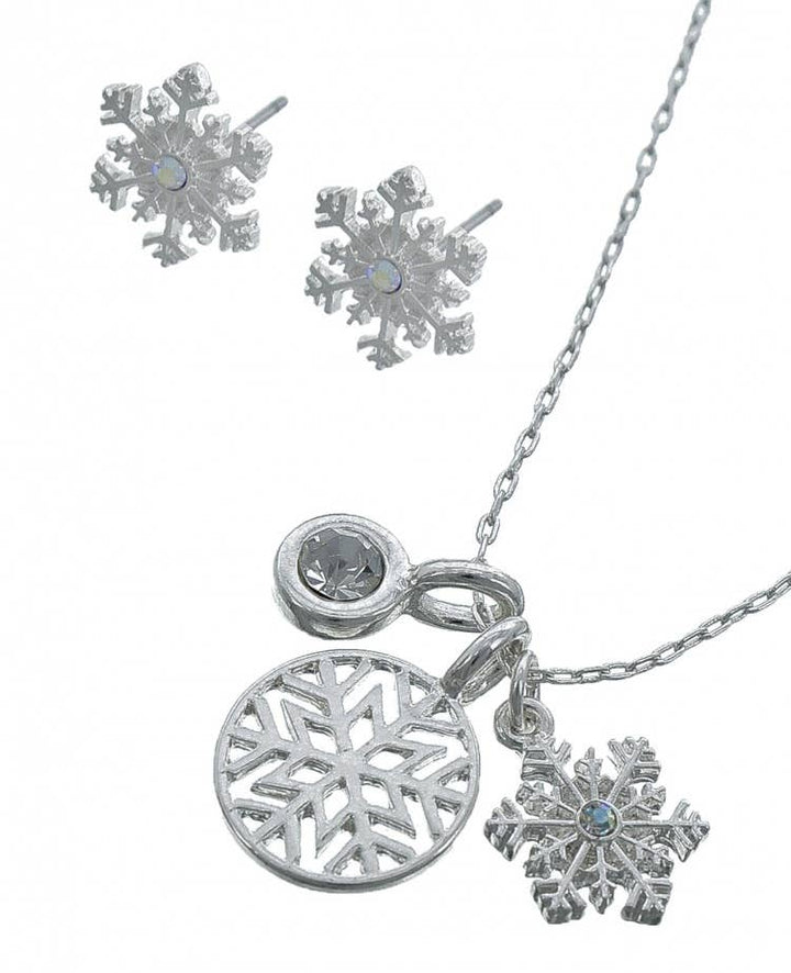 Snowflake Crystal Charm Necklace Set