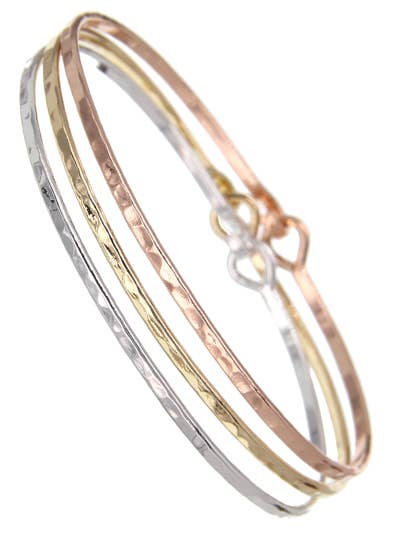 Tri-Tone 3pc Brass Hook Bangle Bracelet