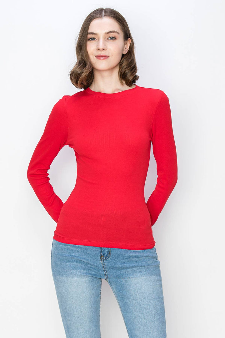 Ribbed cotton spandex crew neck tee