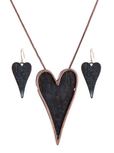 Patina Copper Brush Textured Heart Set