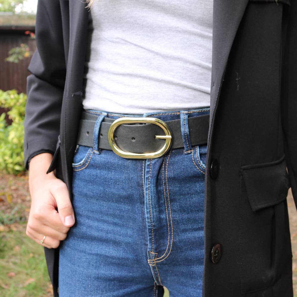 Daphne | Gold Oval Buckle Leather Belt