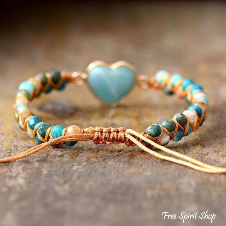 Natural Amazonite Heart Bead Bracelet