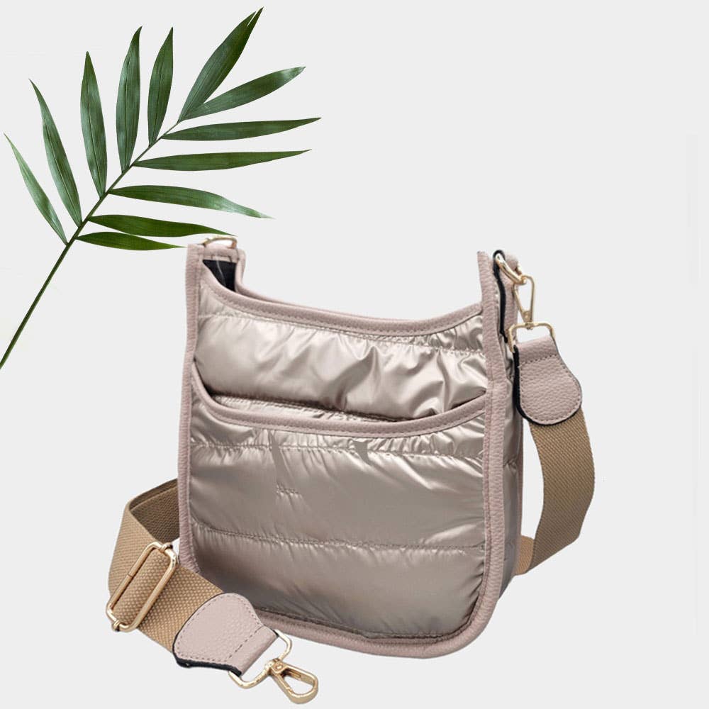 Solid Quilted Shiny Puffer Crossbody Bag