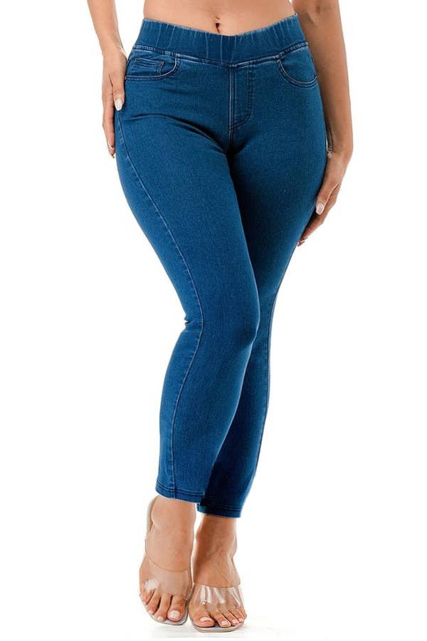 Curvy denim jeggings w/pocket