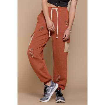 POL Elastic waist contrast cargo pockets distressed jogger pants