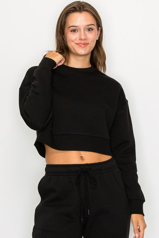 Cropped Fleece Crewneck Sweatshirt