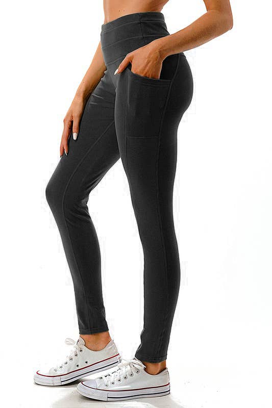 Two tone thermal fleece high waist leggings/pockets