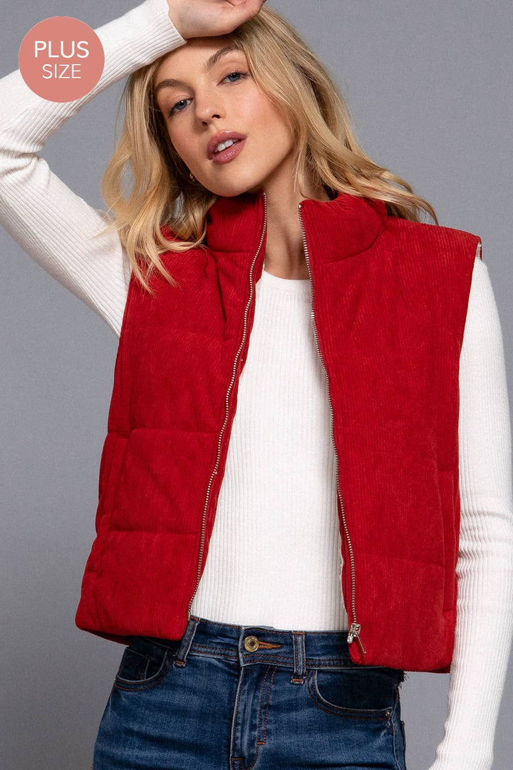 Curvy High Neck Corduroy Puffer Vest