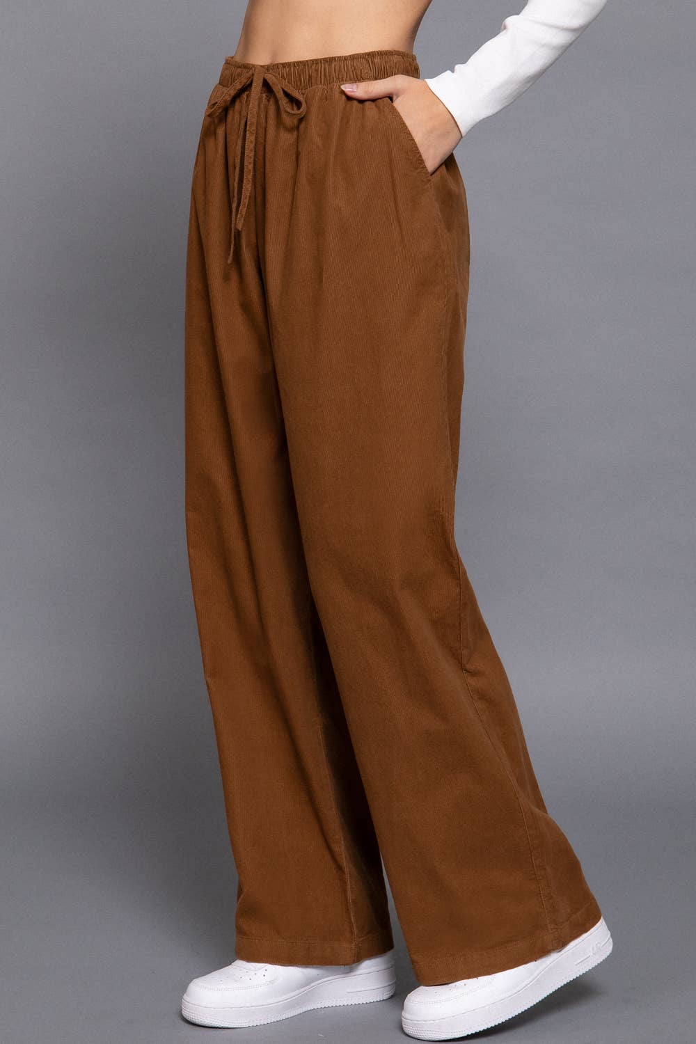 Elastic Waist Corduroy Long Pants