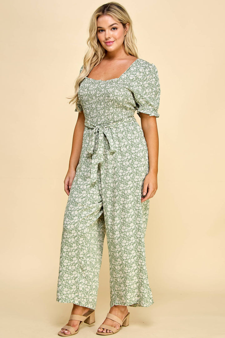 CURVY SMOCKED GAUCHO JUMPSUIT