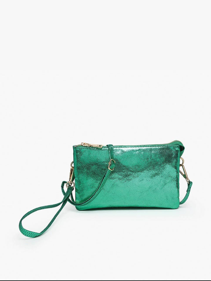 Metallic 3 Compartment Crossbody/Wristlet