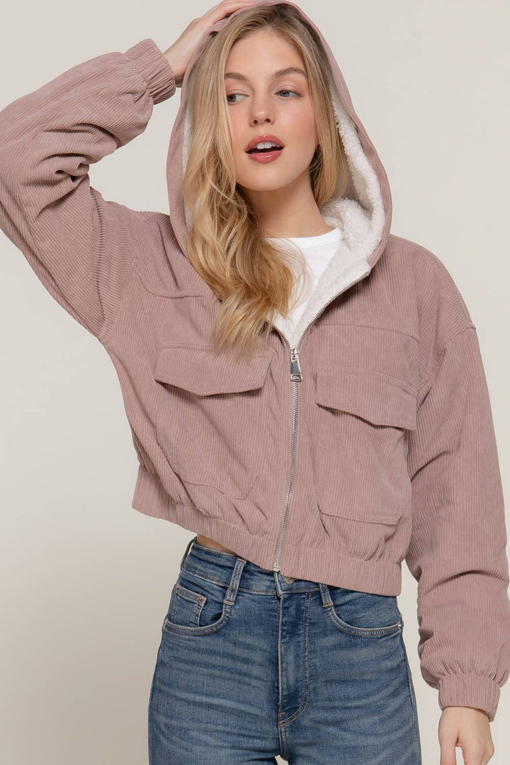 Hoodie Corduroy Zip Up Jacket