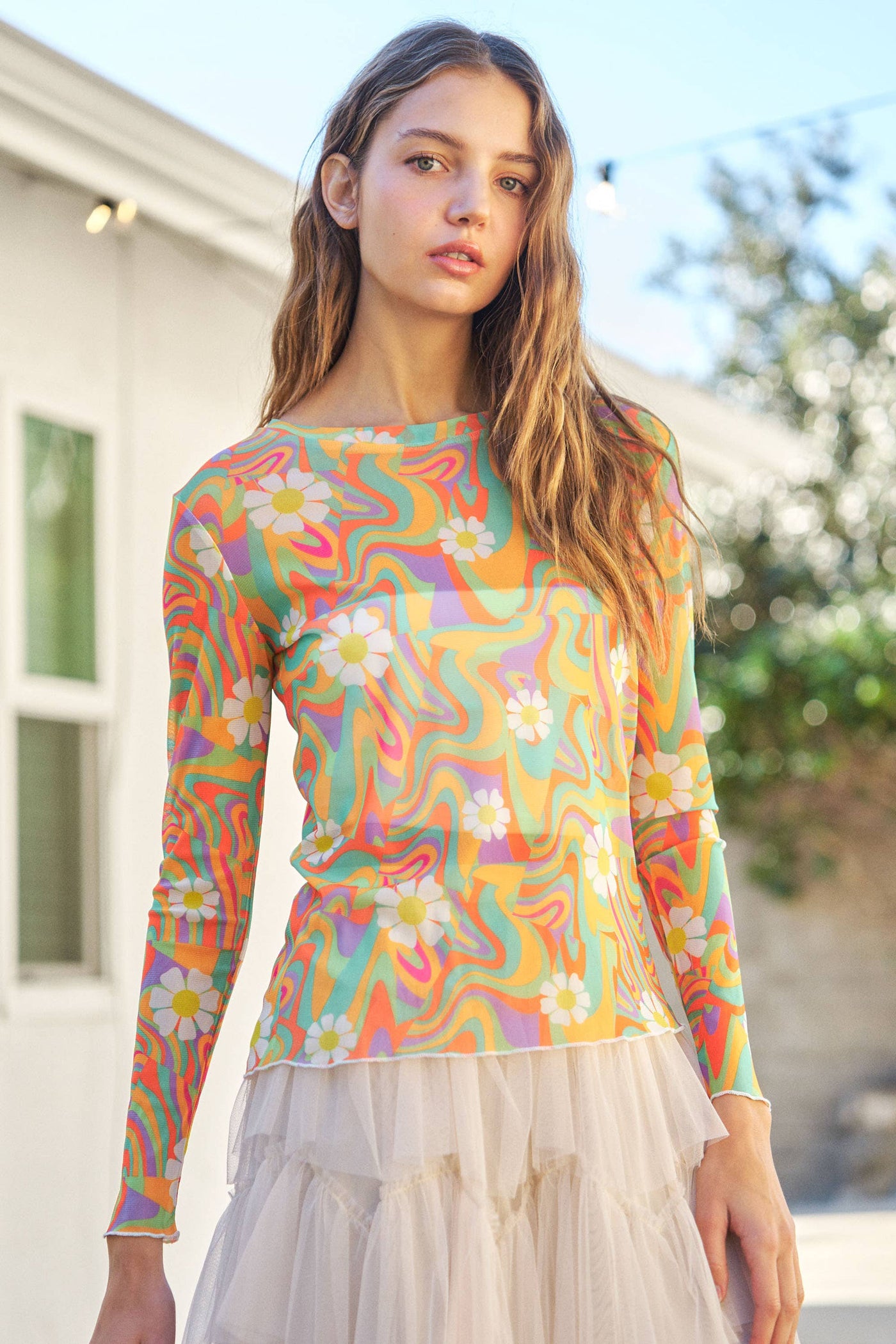 Floral Swirl Colorful Mesh Top