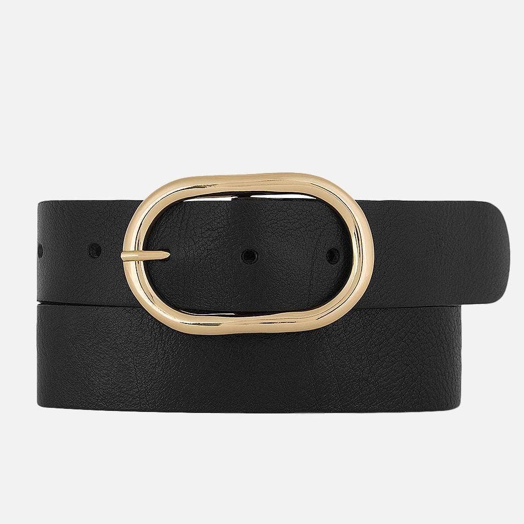 Daphne | Gold Oval Buckle Leather Belt