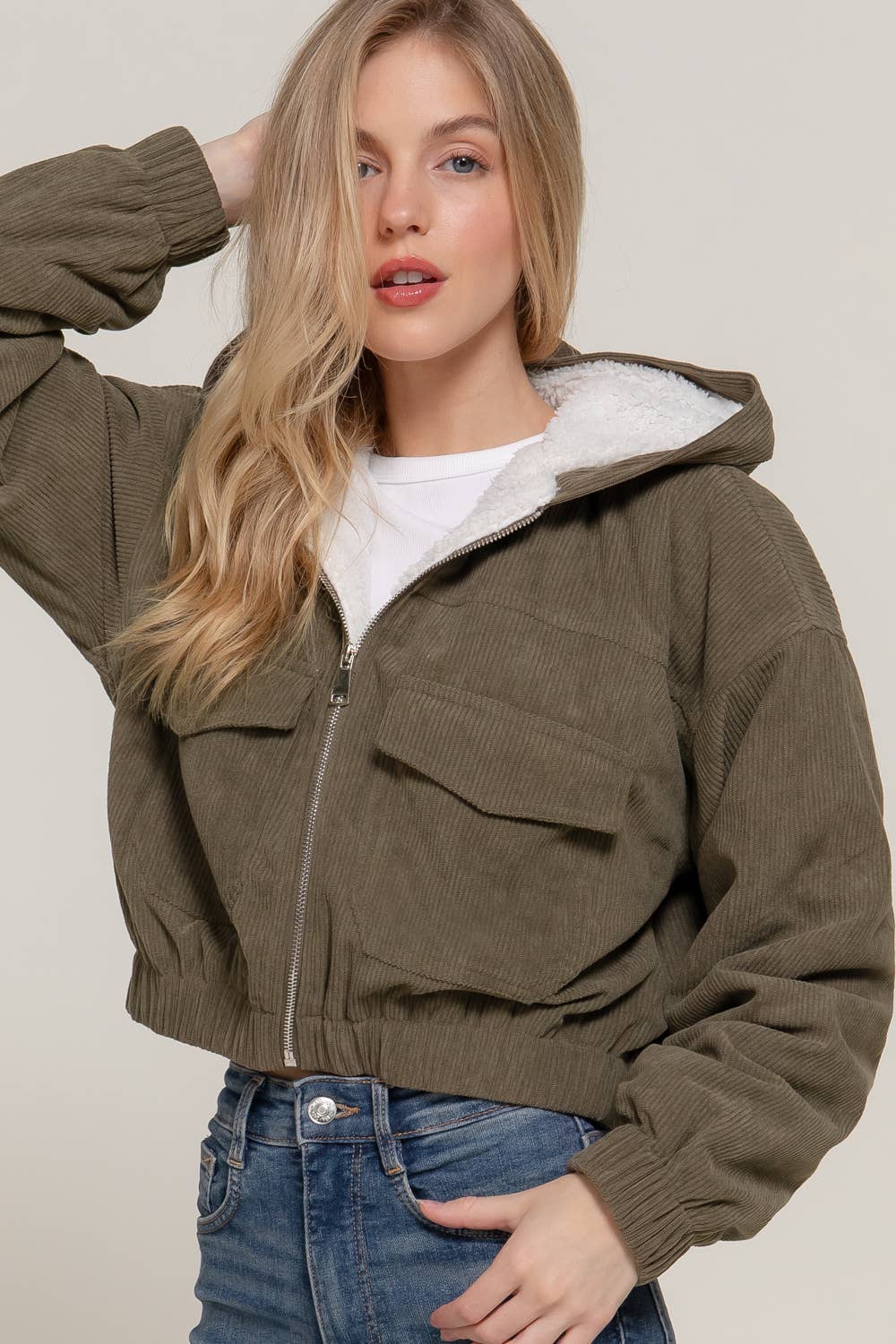 Hoodie Corduroy Zip Up Jacket