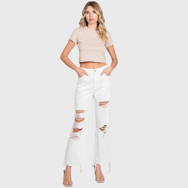 PETRA WHITE HIGH RISE CROPPED  JEANS