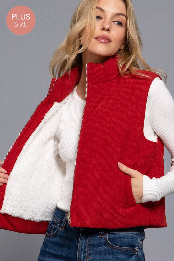 Curvy High Neck Corduroy Puffer Vest