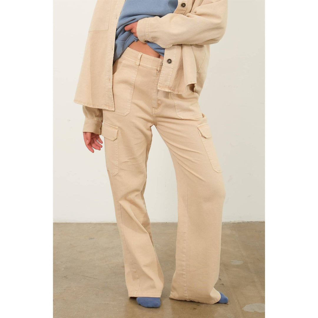 HIGH WAIST WIDE LEG CARGO PANTS