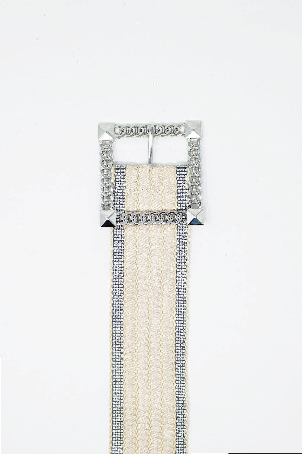 White belt woven with rhinestones