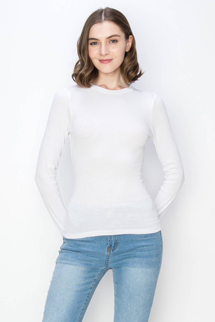 Ribbed spandex crew neck long sleeve tee