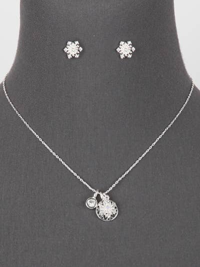 Snowflake Crystal Charm Necklace Set