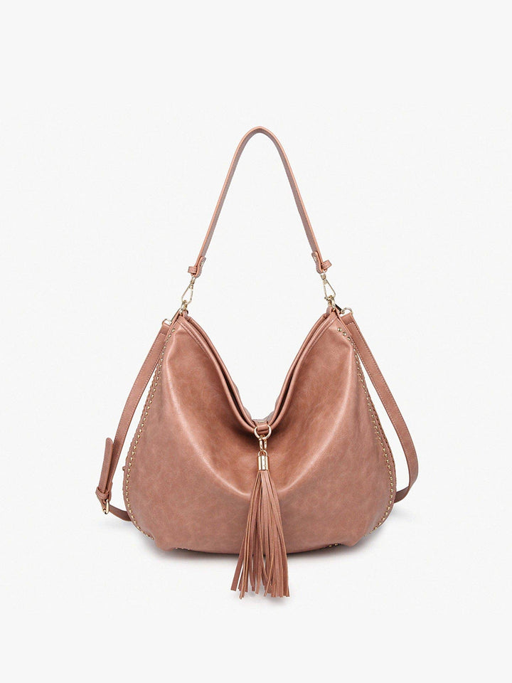 Demi Distressed Studded Hobo Bag