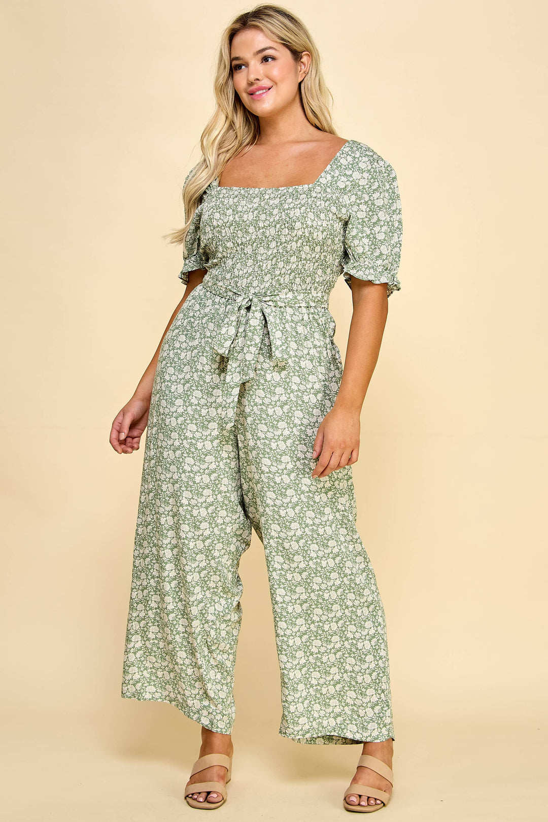 CURVY SMOCKED GAUCHO JUMPSUIT