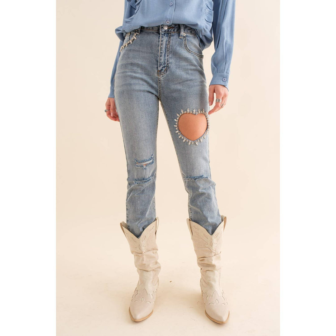 Cut Out Denim Jeans