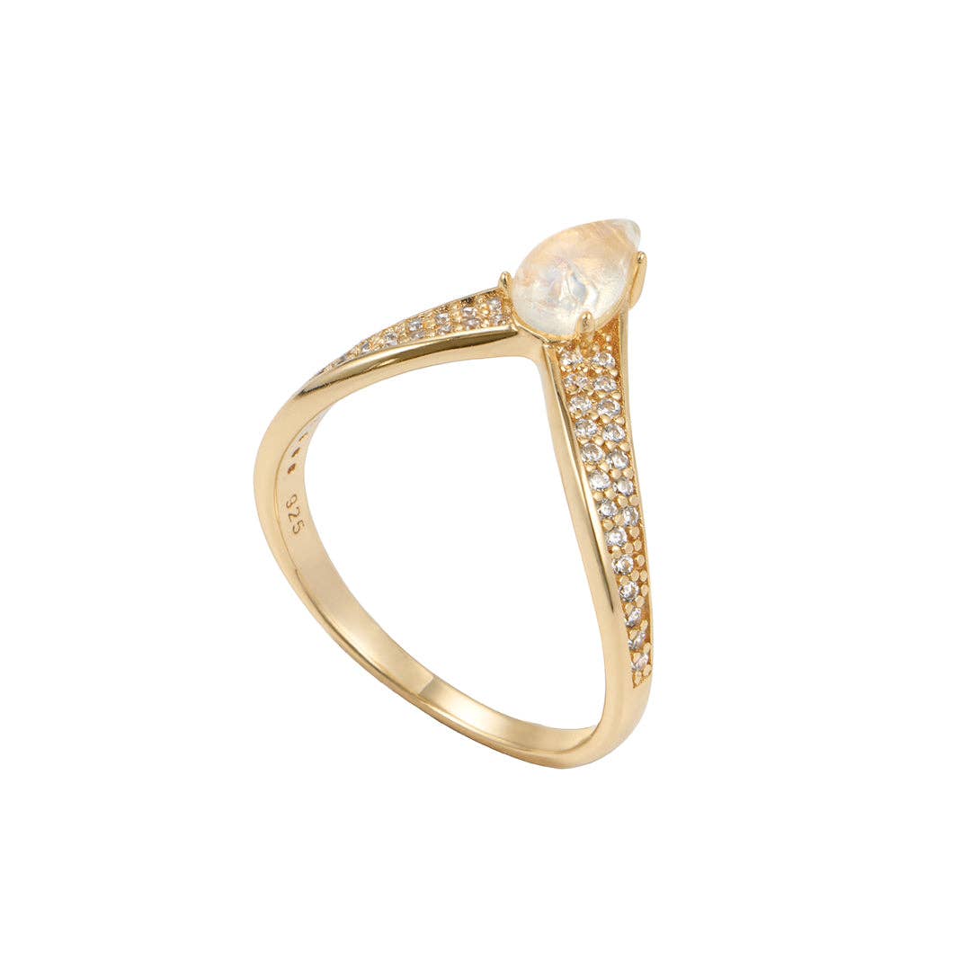 Opal CZ Pointed Ring 14k gold vermeil