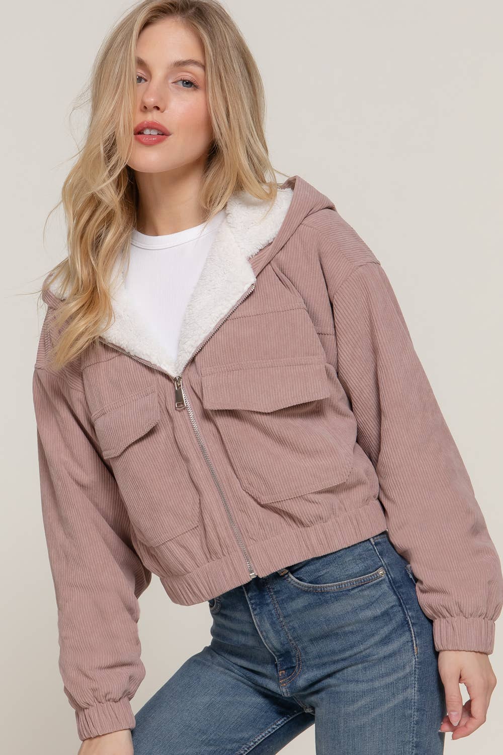 Hoodie Corduroy Zip Up Jacket