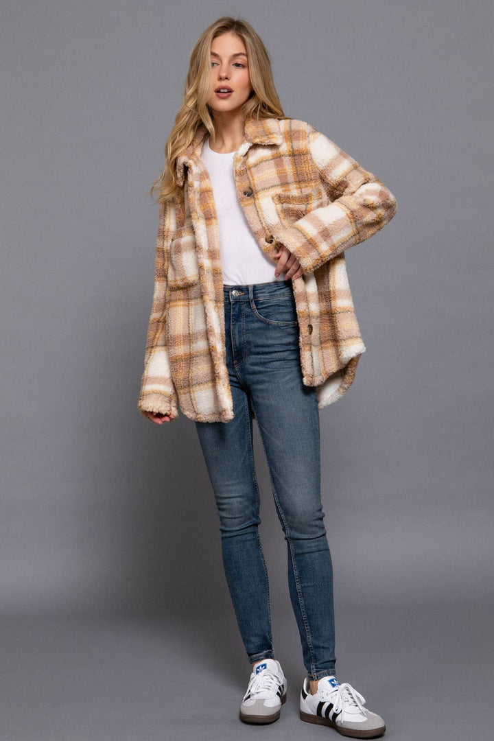 Button Down Oversize Printed Fur Jacket