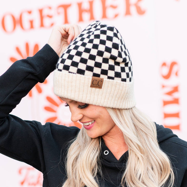 CC Wool Check Pattern Beanie | Anti-Pilling