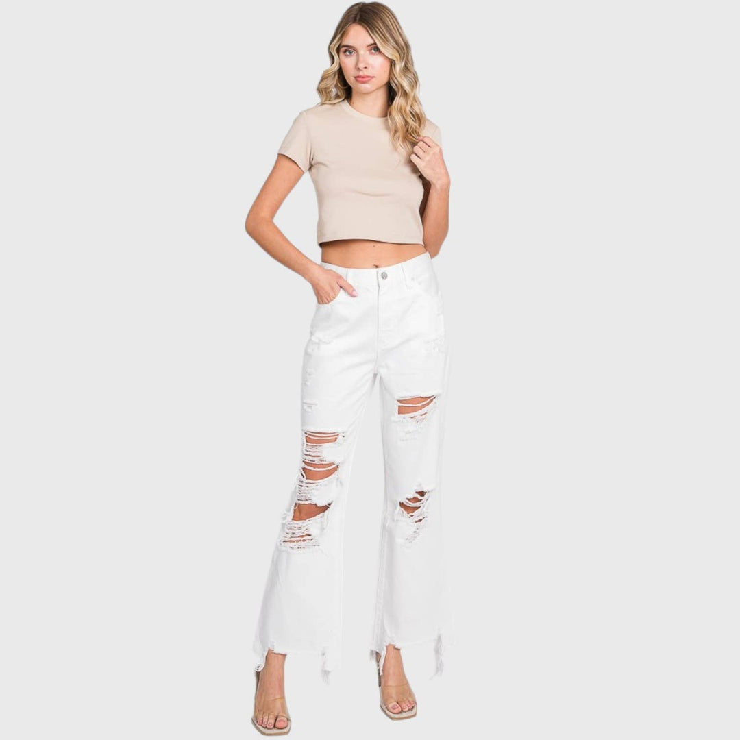 PETRA WHITE HIGH RISE CROPPED  JEANS