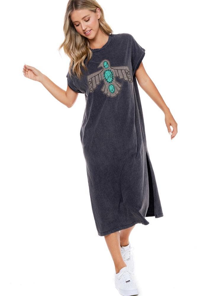 Turquoise ThunderBird Graphic Shirt Dress