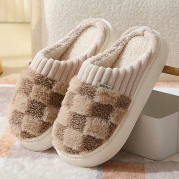 Checkered Fuzzy Warmies SLIPPERS