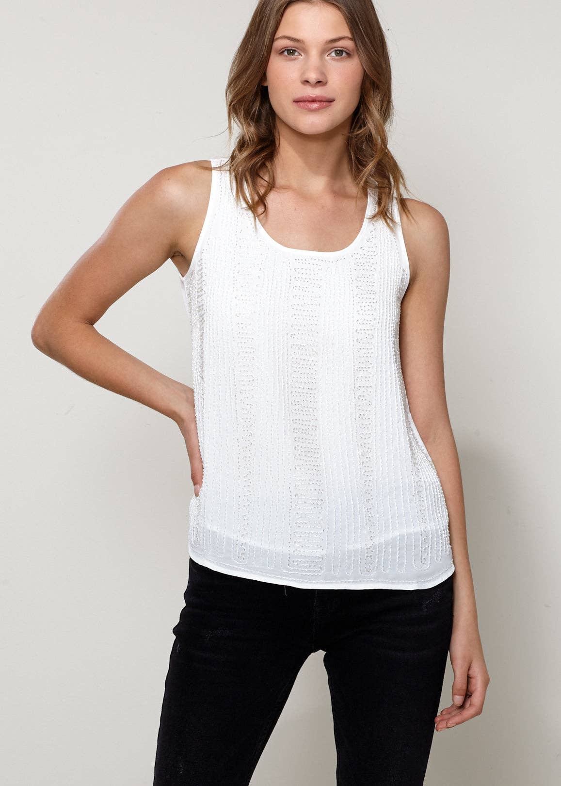 Embellished Accent Sleeveless Top