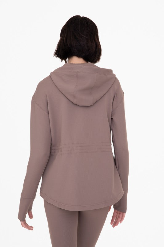 MONO B Jacquard Ribbed Hooded Jacket with Thumbholes