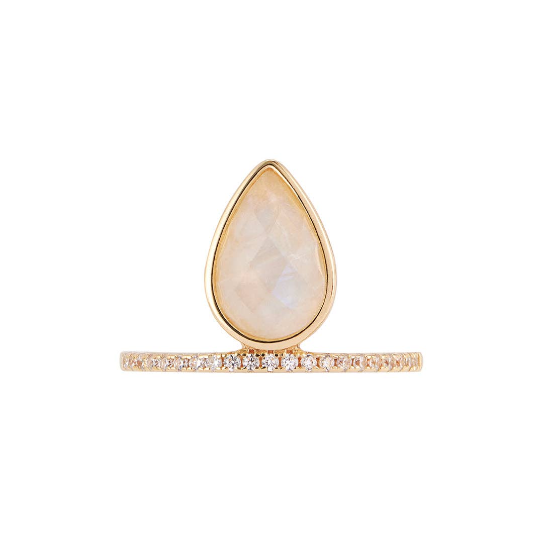 Moonstone Floating Pear Ring 14k vermeil