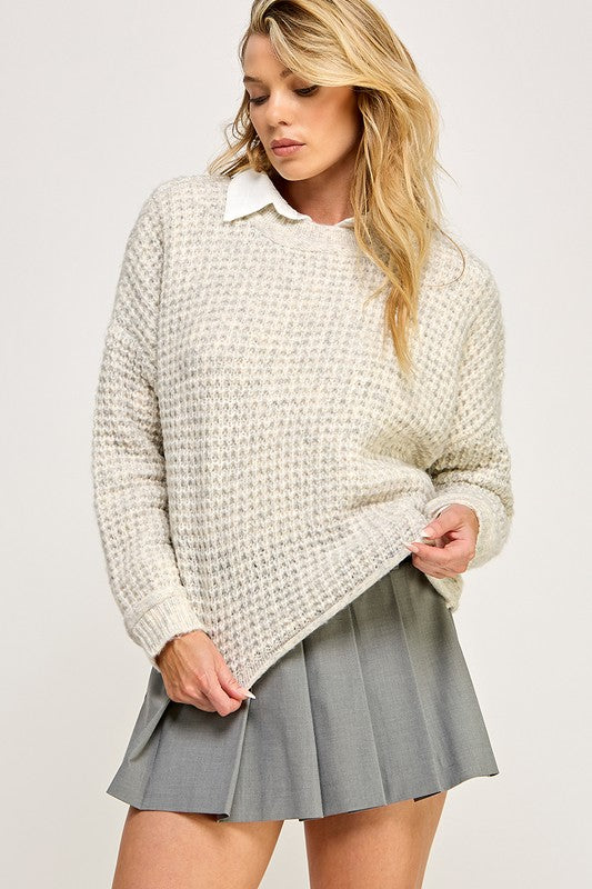 Crew Neck Waffle Knit Sweater