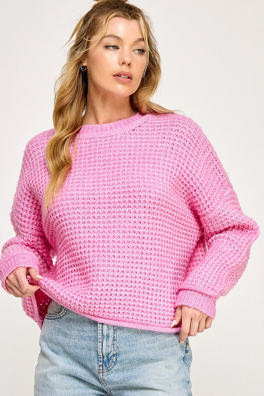 Crew Neck Waffle Knit Sweater