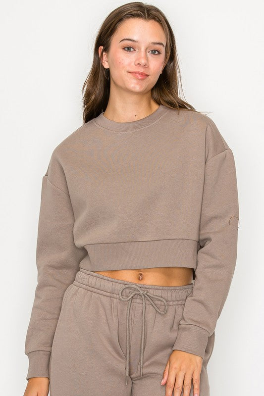 Cropped Fleece Crewneck Sweatshirt